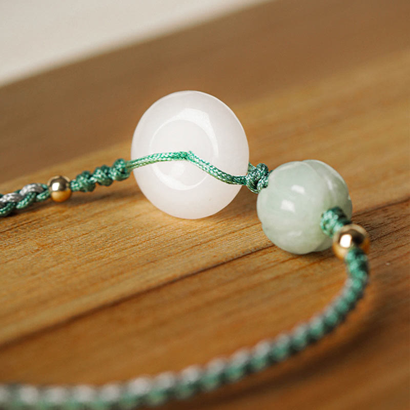 KarmaRipple's Ivory Jade Peace Buckle Pumpkin Bead Fortune Blessing Woven Bracelet p4