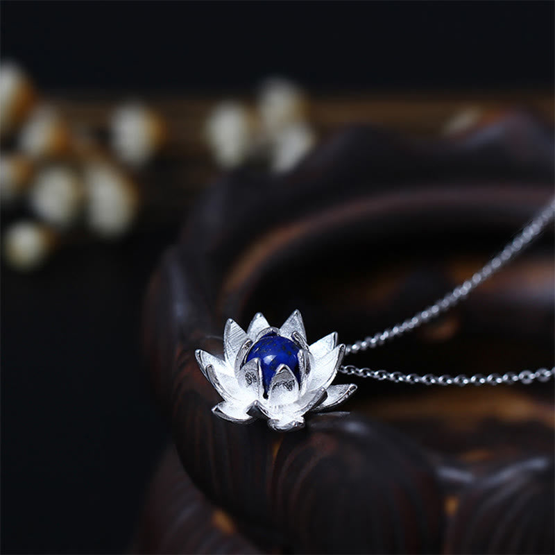 KarmaRipple's 925 Sterling Silver Lazurite Lotus Flower Self Care Pendant Necklace p1