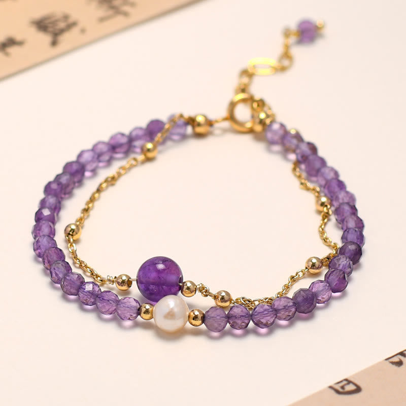 KarmaRipple's 14K Gold Plated Amethyst Gemstone Balancing Double Layer Chain Bracelet p1