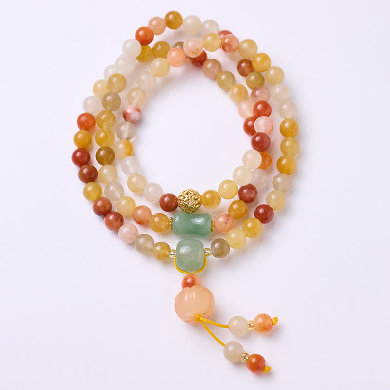 KarmaRipple's Authentic Golden Silk Jade Pumpkin Talisman Wealth Fortune Triple Wrap Bracelet p1