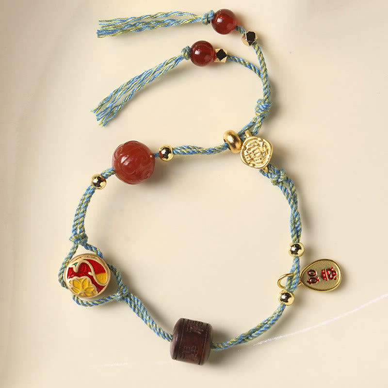 KarmaRipple's Handmade Auspicious Clouds Hetian Jade Fu Character Fortune Fortune Rope Bracelet p4