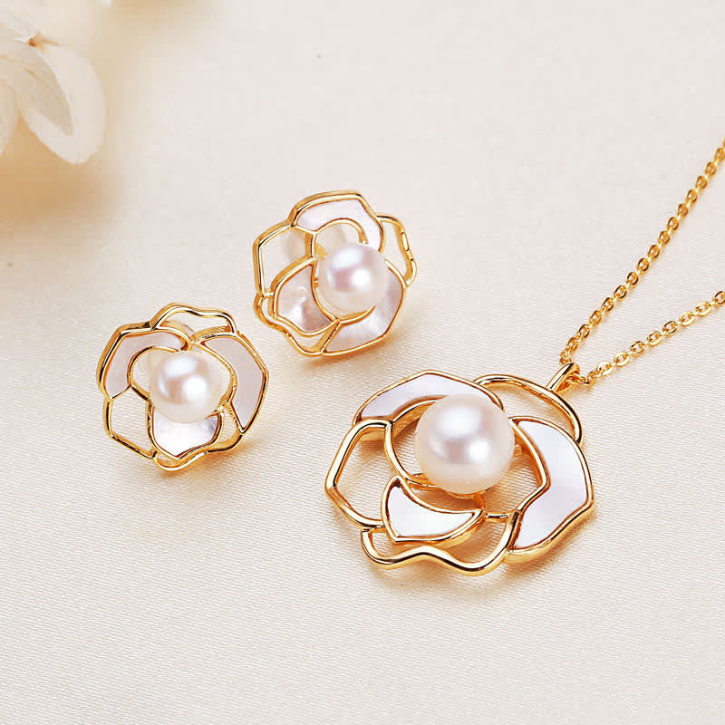KarmaRipple's 925 Sterling Silver Pearl Camellia Pattern Happiness Pendant Necklace Earrings p10