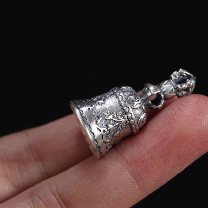 KarmaRipple's Tibet 925 Sterling Silver Om Mani Padme Hum Dorje Bell Vajra Engraved Enlightenment Necklace Hanging Decoration p18
