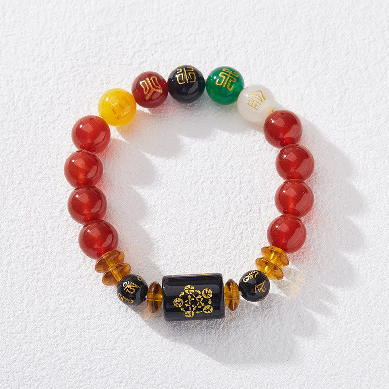 KarmaRipple's Five Elements Black Onyx Red Agate Wisdom Wealth Bracelet p34