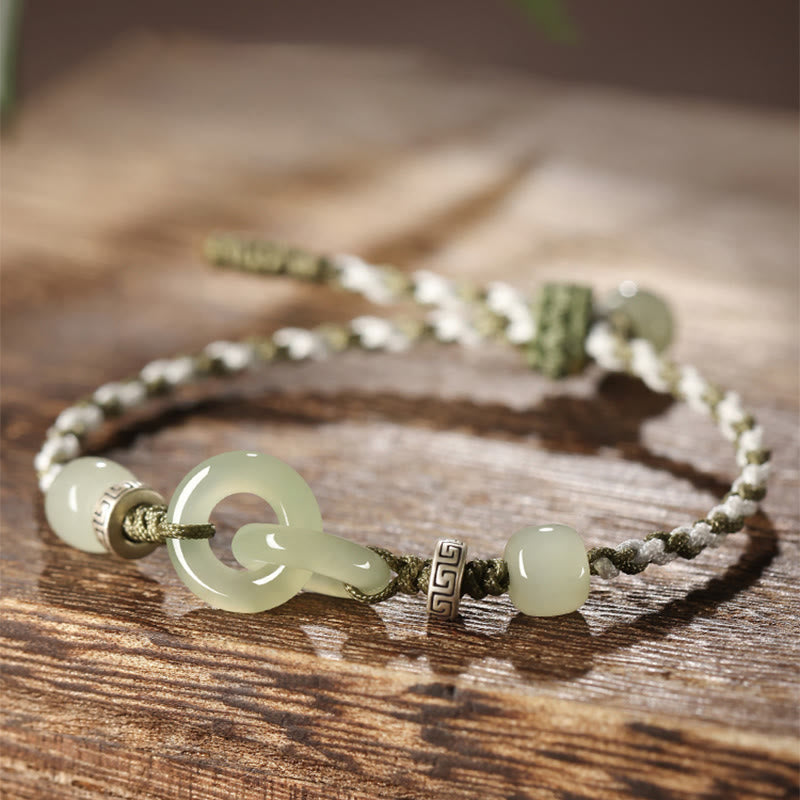 KarmaRipple's Authentic Hetian Jade Peace Buckle Fortune Woven Bracelet p1