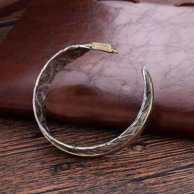 KarmaRipple's Feather Pattern Carved Fortune Wealth Cuff Bracelet Bangle p9