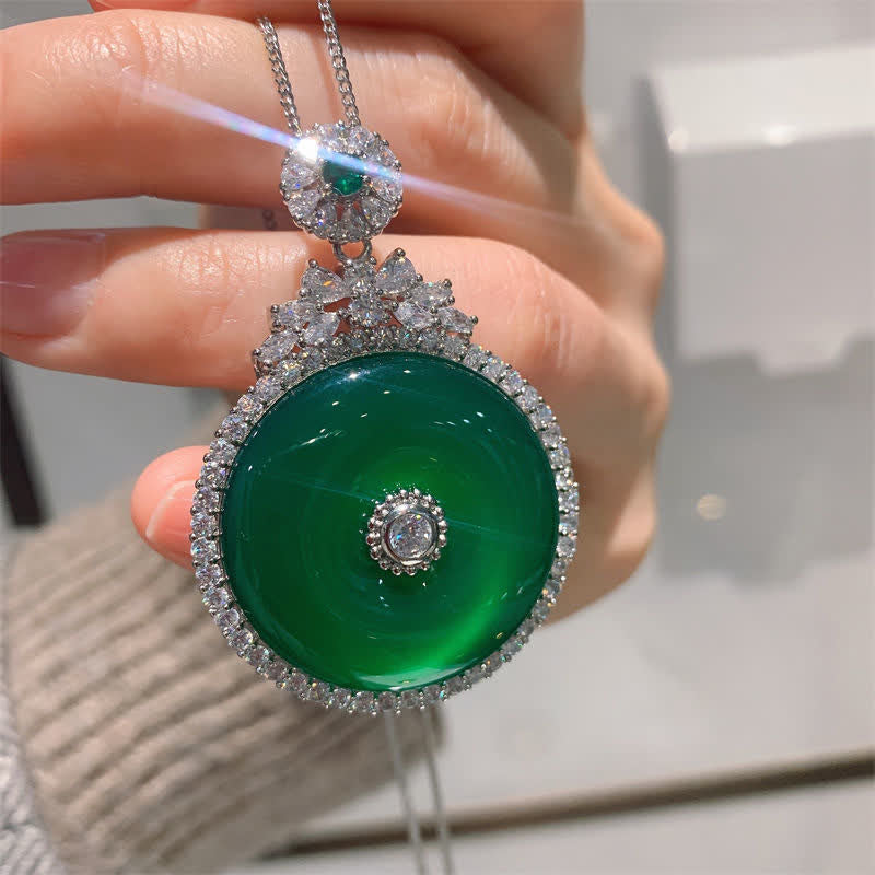 KarmaRipple's Green Chalcedony Round Peace Buckle Strength Pendant Necklace p4