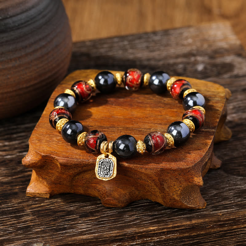 KarmaRipple's Tibetan Zakiram Goddess of Wealth Liuli Glass Incense Ash Porcelain Bead Fortune Bracelet ( p15