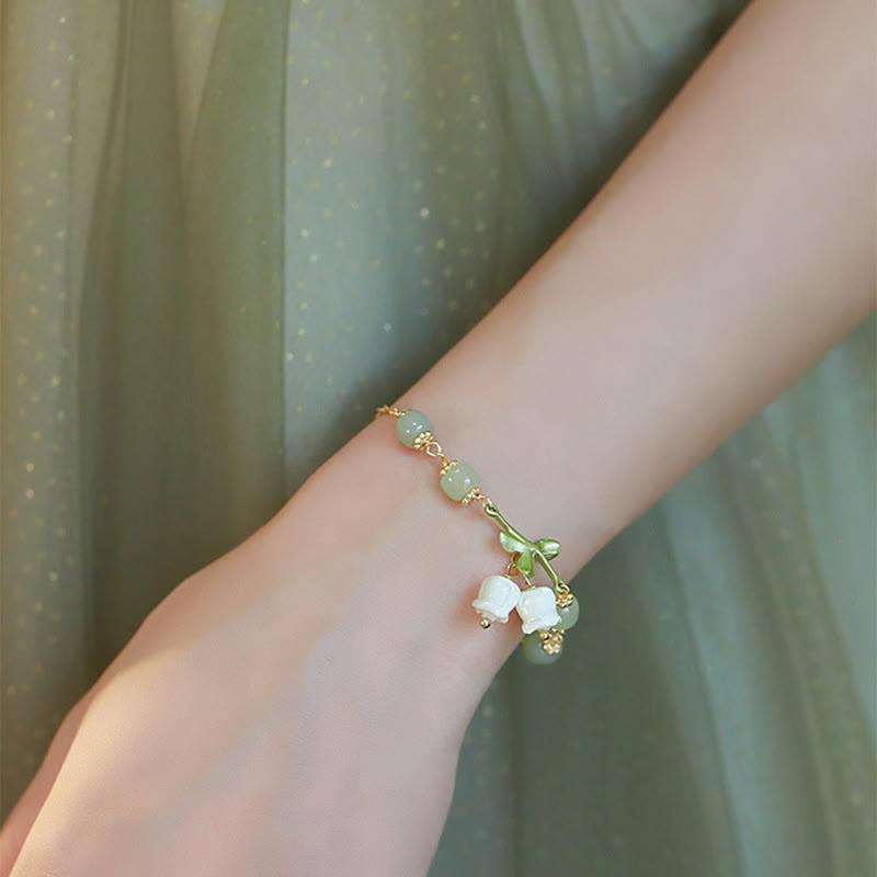 KarmaRipple's Green Jade Bead Lily of the Valley Prosperity Chain Bracelet p4
