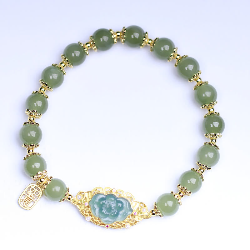 KarmaRipple's 14K Gold Plated 925 Sterling Silver Hetian Jade Lotus Fortune Bracelet p4