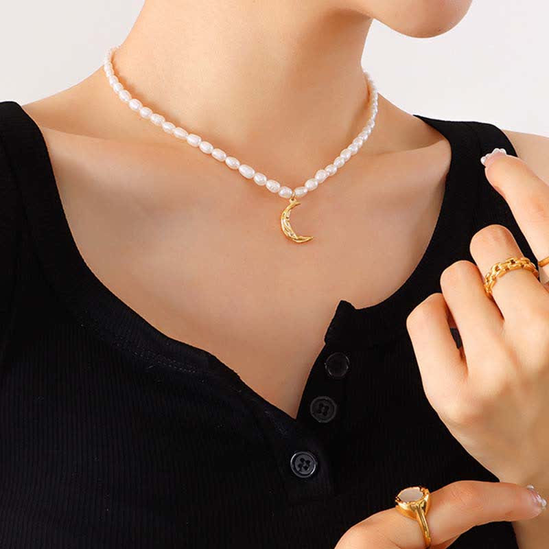 KarmaRipple's Pearl Crescent Moon Calm Pendant Necklace p5