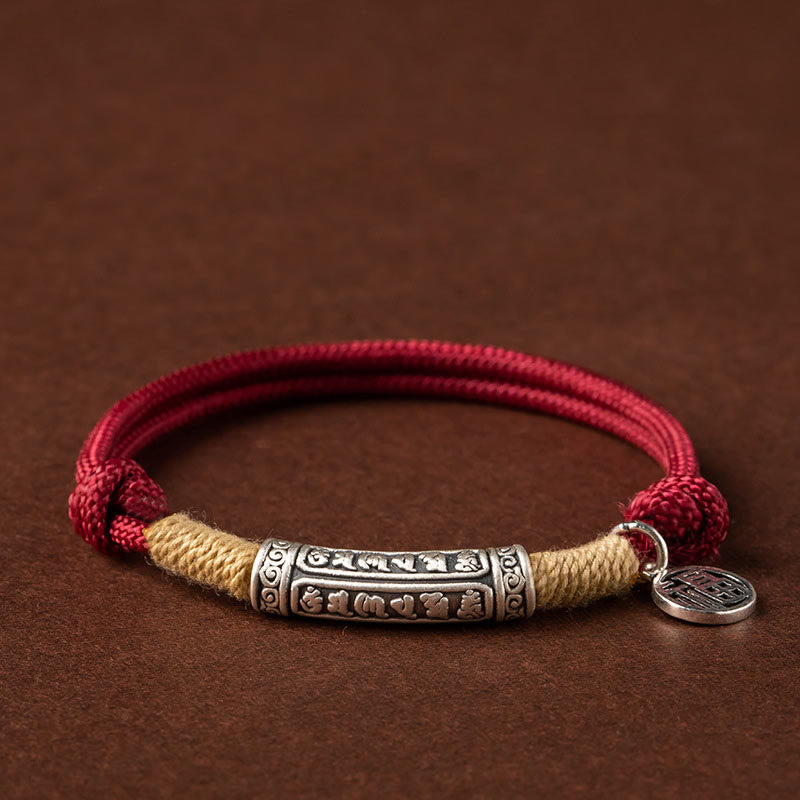 KarmaRipple's 999 Sterling Silver Tibet Handmade Om Mani Padme Hum Fu Character TopRank Character Fortune Woven Bracelet p1