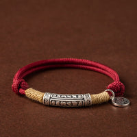 KarmaRipple's 999 Sterling Silver Tibet Handmade Om Mani Padme Hum Fu Character TopRank Character Fortune Woven Bracelet