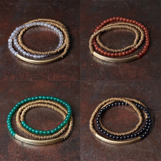 KarmaRipple's Tibetan Various Agate Stone Bronze Protection Triple Wrap Bracelet ( p16