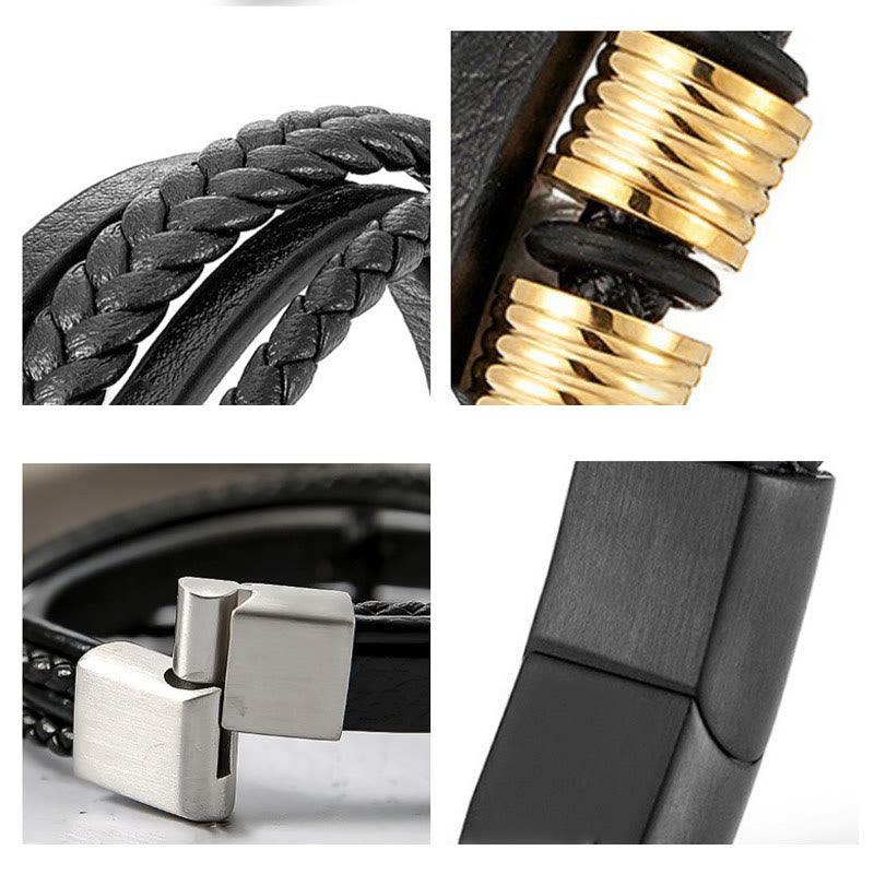KarmaRipple's Leather Multi-Layer Titanium Steel Balance Woven Magnetic Buckle Bracelet p24