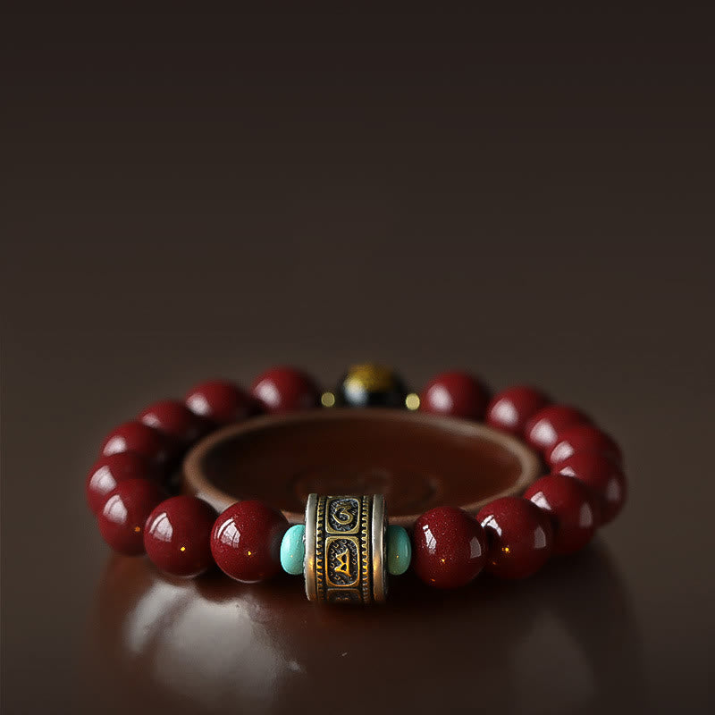 KarmaRipple's 925 Sterling Silver Chinese Zodiac Natal Buddha Cinnabar Om Mani Padme Hum Calm Bracelet p2