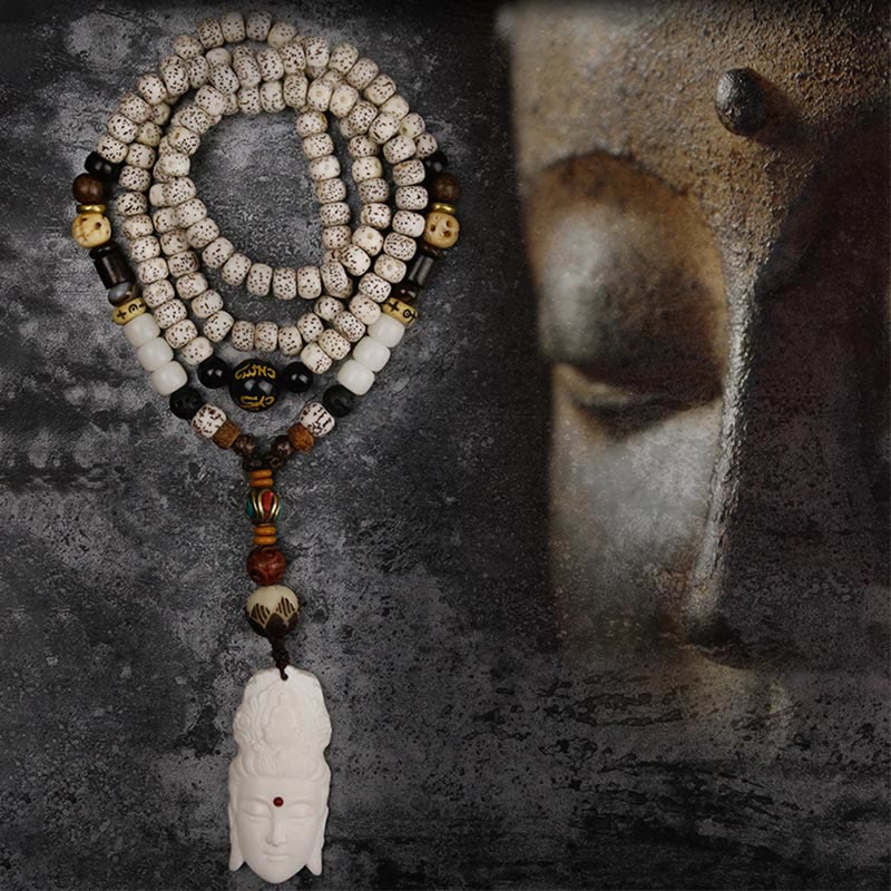 KarmaRipple's 108 Mala Beadwork Bodhi Seed Yak Bone Avalokitesvara Fortunate Pixiu Guan Gong Buddha Demon Peace Tassel Bracelet p15