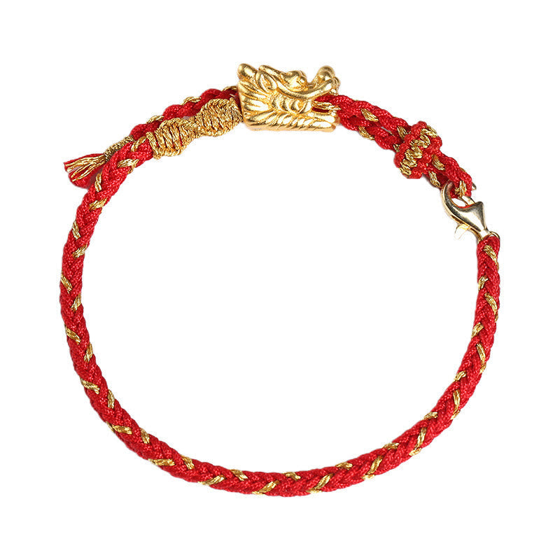 KarmaRipple's 999 Sterling Silver Handcrafted Dragon Fortune Eight Thread Weave Red String Woven Bracelet p8