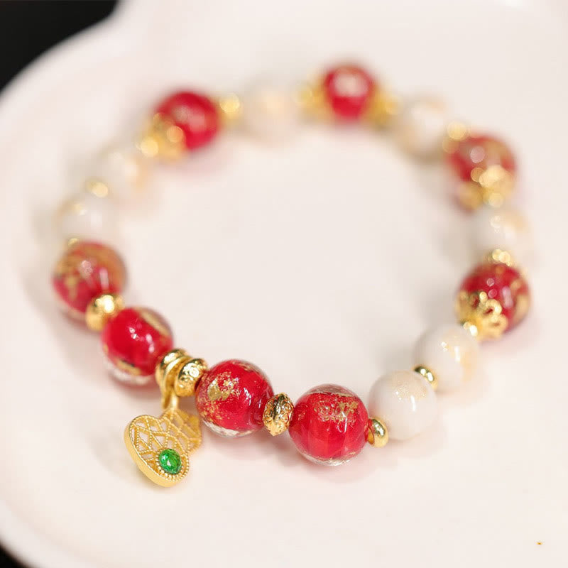 KarmaRipple's Gourd God Of Wealth Talisman Fortune Liuli Glass Bead Incense Ash Porcelain Bead Bracelet p3