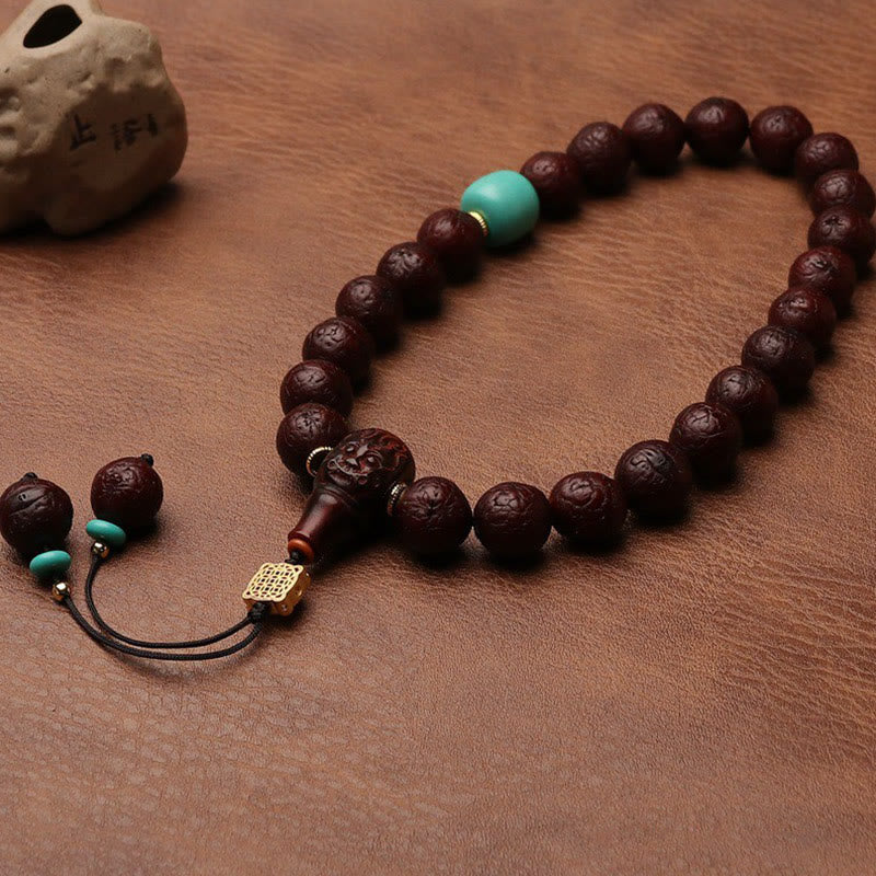 KarmaRipple's Tibetan Bodhi Seed Agate Bead Fortune Wealth Tassel Talisman Wrist Mala p26
