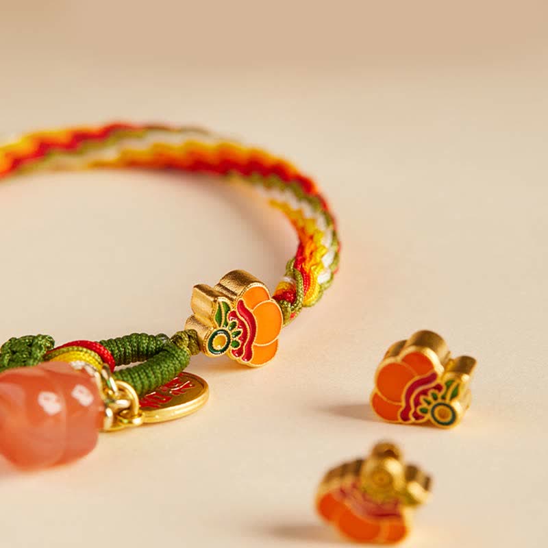 KarmaRipple's Persimmon Red Agate Strength Reincarnation Weave Braid String Bracelet p13