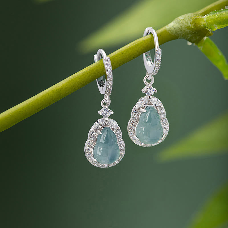 KarmaRipple's 925 Sterling Silver Green Jade Gourd Abundance Drop Earrings p1