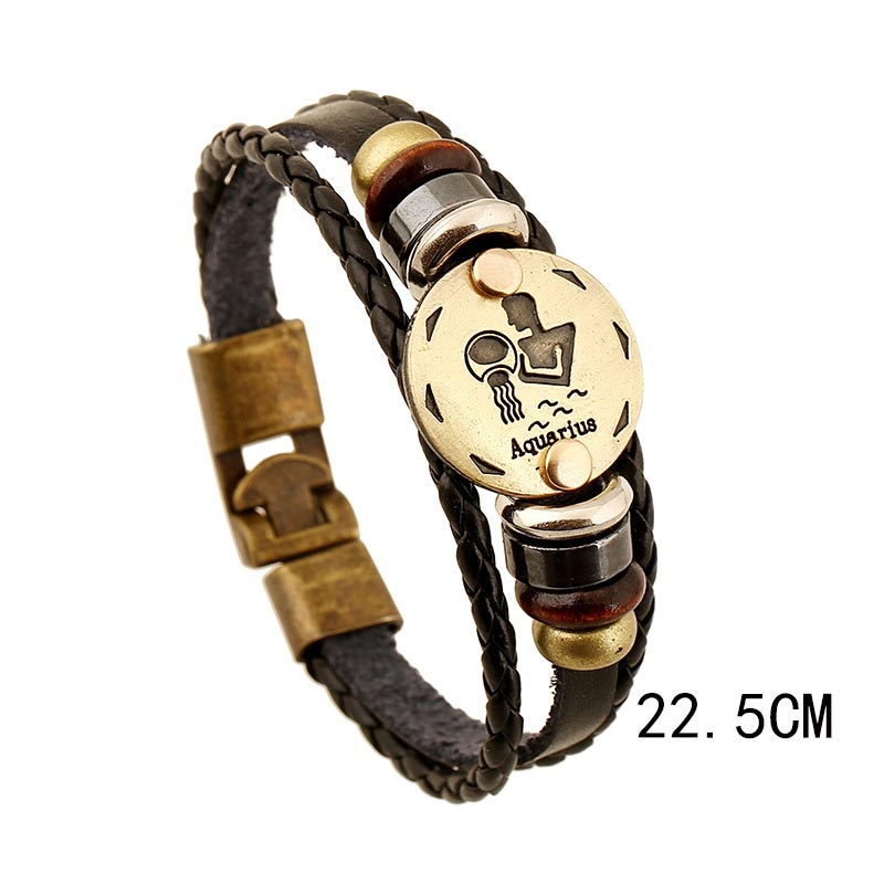 KarmaRipple's 12 Constellations of the Zodiac Hematite Leather Talisman Bracelet ( p16