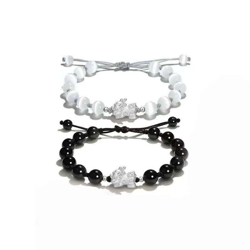 KarmaRipple's Authentic Black Obsidian Cat's Eye Pink Gemstone PiXiu Strength Bracelet p10