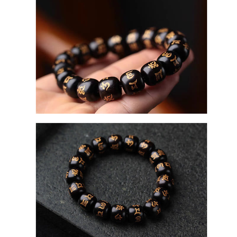 KarmaRipple's Tibetan Ebony Wood Om Mani Padme Hum Engraved Peace Bracelet p6