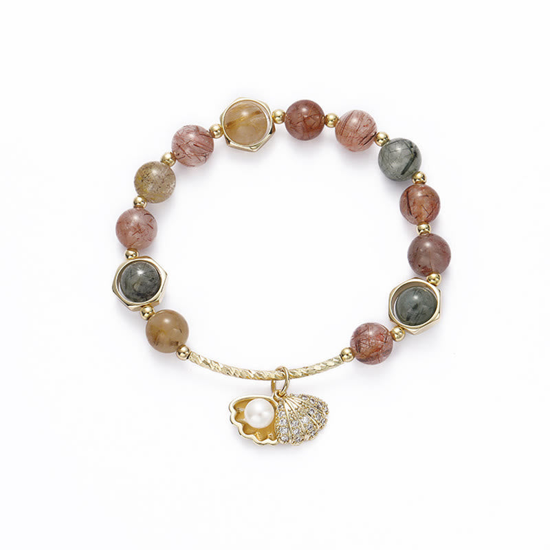KarmaRipple's Authentic Colorful Rutilated Quartz Shell Protection Bead Bracelet p10