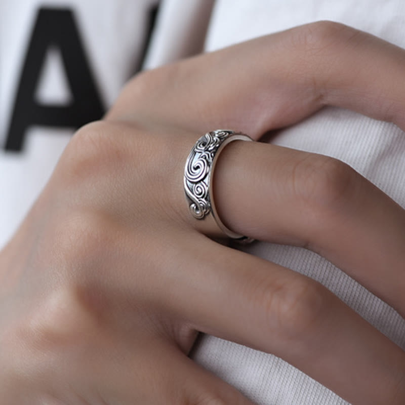 KarmaRipple's 999 Sterling Silver Auspicious Clouds Engraved Blessing Adjustable Ring p9