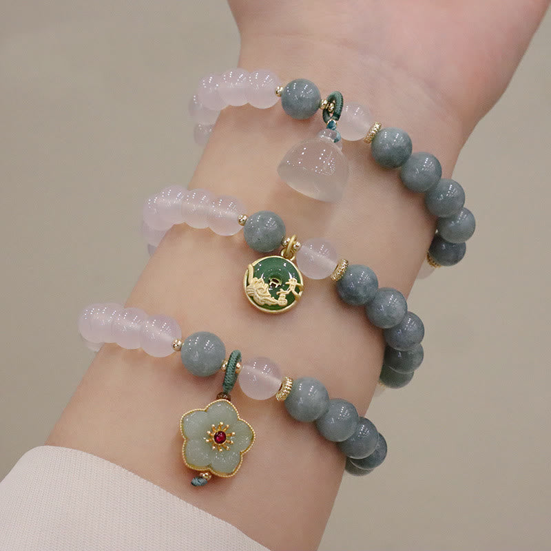 KarmaRipple's Ivory Agate Jade Lotus Flower Peace Buckle Protection Bracelet p4