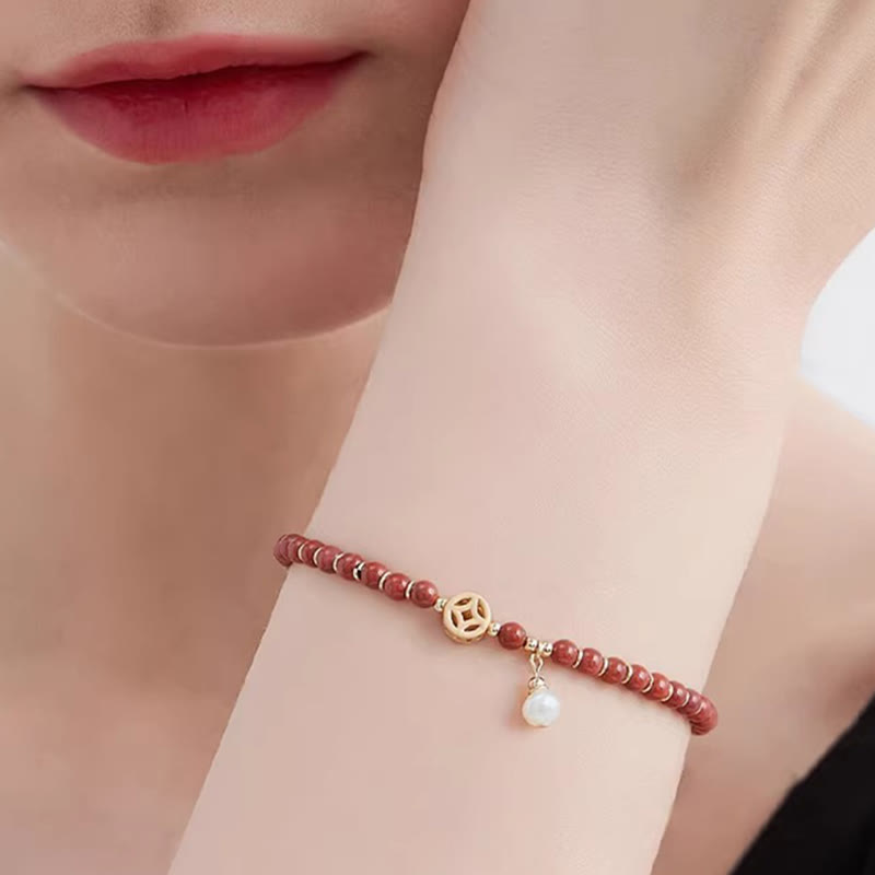 KarmaRipple's 14K Gold Plated Bronze Red Agate Bronze Coin Confidence Bracelet p8