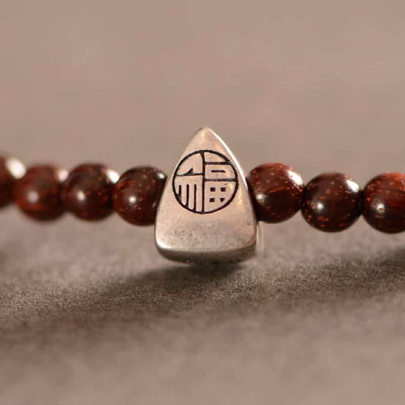 KarmaRipple's 925 Sterling Silver Indian Small Leaf Red Sandalwood Fu Character Protection Triple Wrap Bracelet p6