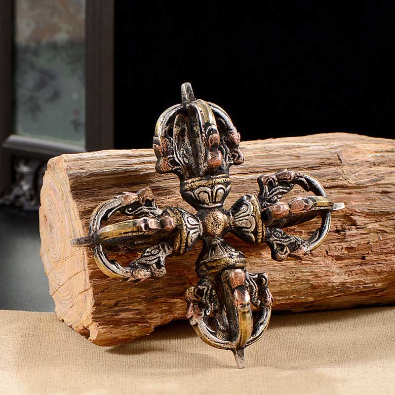KarmaRipple's Tibetan Handmade 5 Prong Double Dorje Bronze Iron Thunderbolt Strength Vajra p6
