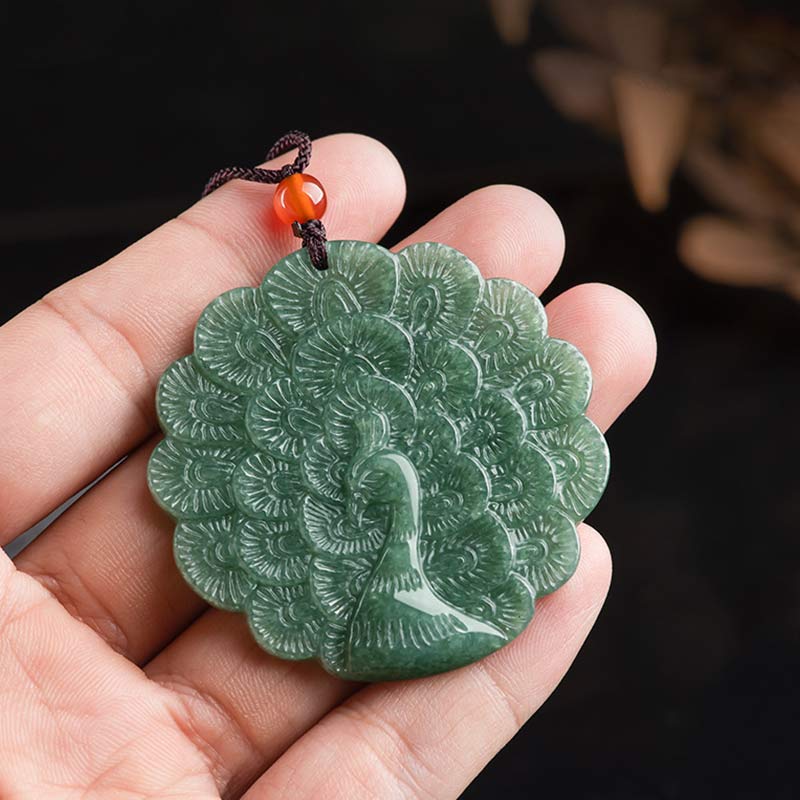 KarmaRipple's Authentic Jade Peacock Fortune Prosperity Pendant Necklace p5