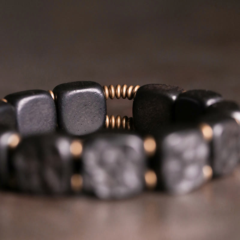 KarmaRipple's Retro Ebony Wood Texture Style Bronze Peace Balance Bracelet p6