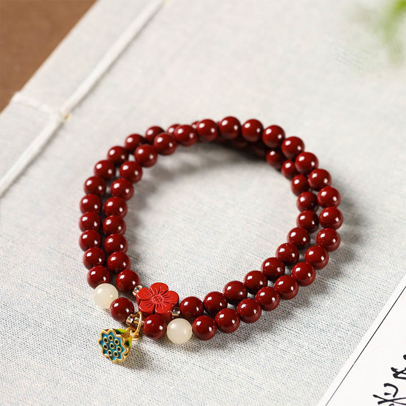 KarmaRipple's Cinnabar Lotus Talisman Double Wrap Blessing Bracelet p1