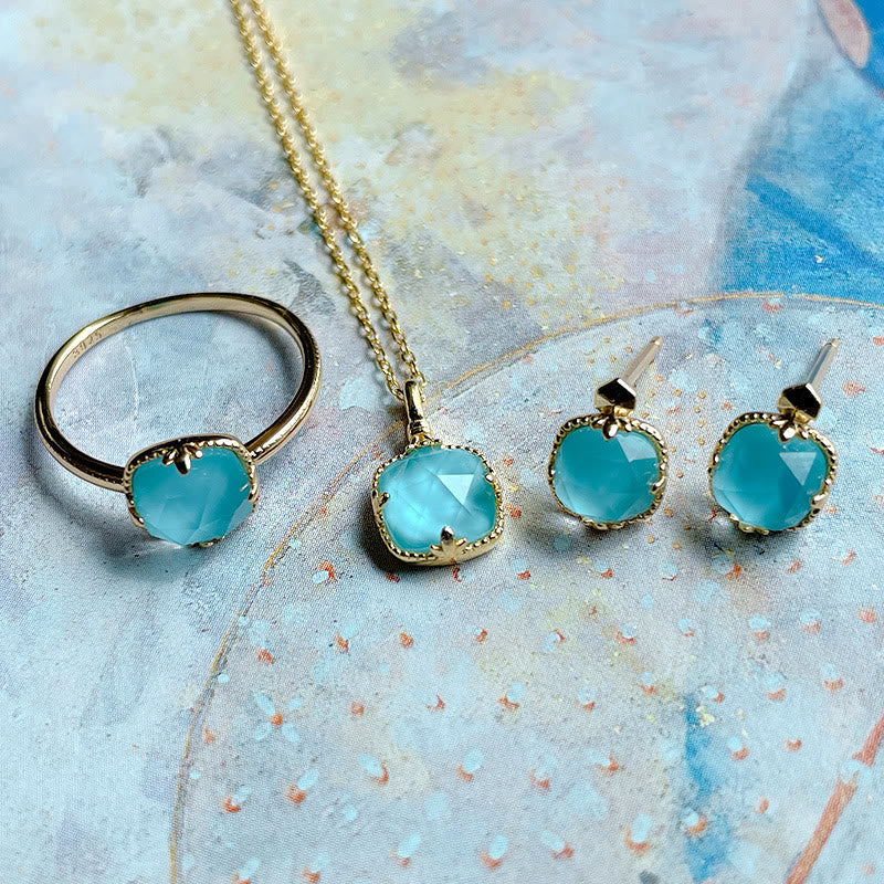 KarmaRipple's 925 Sterling Silver Plated Gold Turquoise Protection Ring Earrings Pendant Necklace Set p5