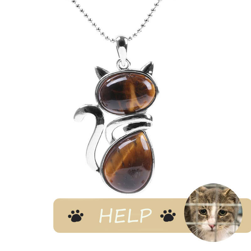 KarmaRipple's "Save A Cat" Cute Cat Pattern Authentic Gemstone Protection Cat-Loving Necklace Pendant p8