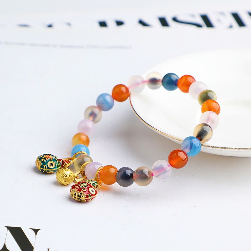 KarmaRipple's Colorful Candy Agate Gold Swallowing Beast Family Peach Balance Talisman Bracelet p3