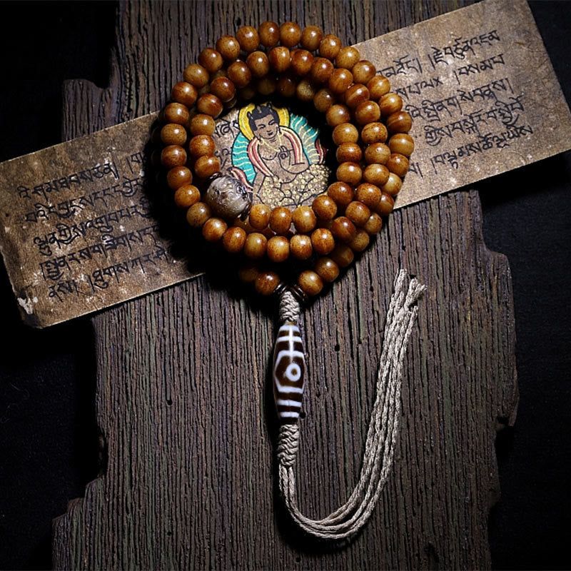 KarmaRipple's Tibet 108 Mala Beadwork Yak Bone Three-eyed Dzi Bead Keep Away Evil Spirits Bracelet p17