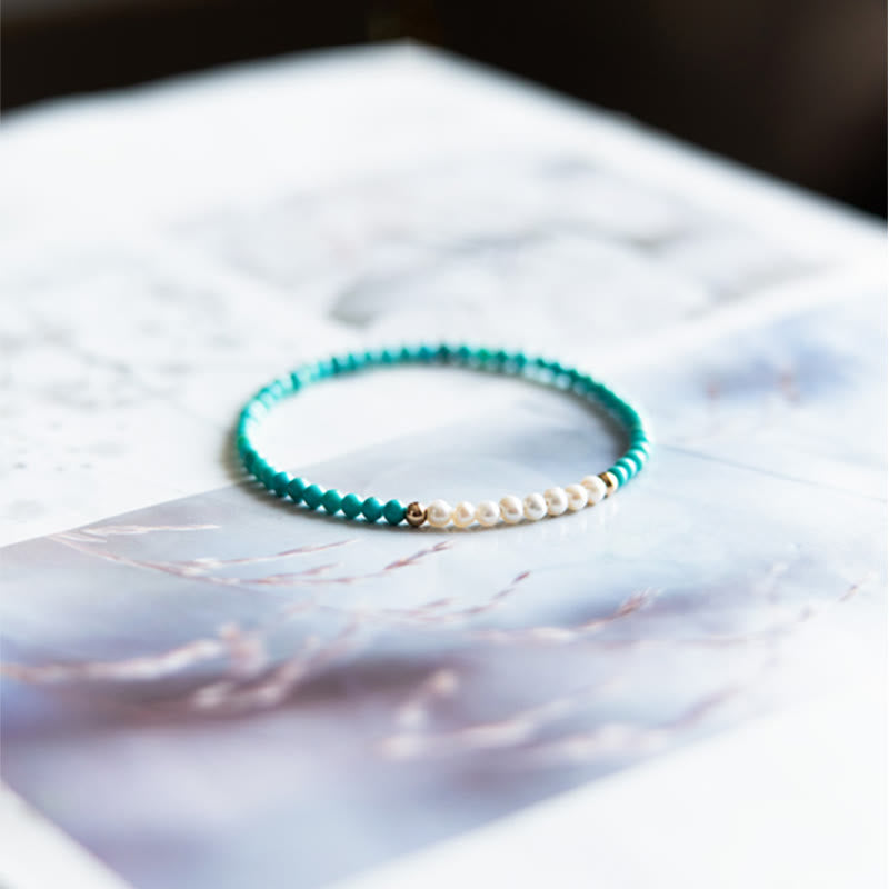 KarmaRipple's 925 Sterling Silver Authentic Turquoise Pearl Beaded Bracelet p17