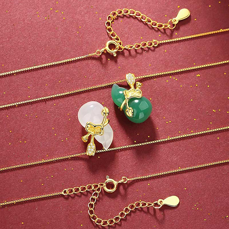 KarmaRipple's Cyan Jade Gourd Lotus Leaf Abundance Necklace Pendant p5
