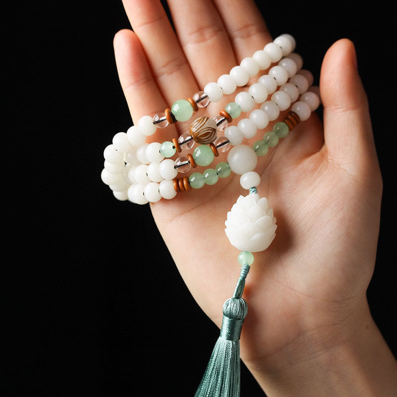 KarmaRipple's Ivory Bodhi Seed Mala 108 Beadwork Protection Bracelet p4