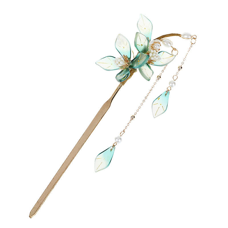 KarmaRipple's Flower Leaf Pearl Peace Tassel Hairpin p14