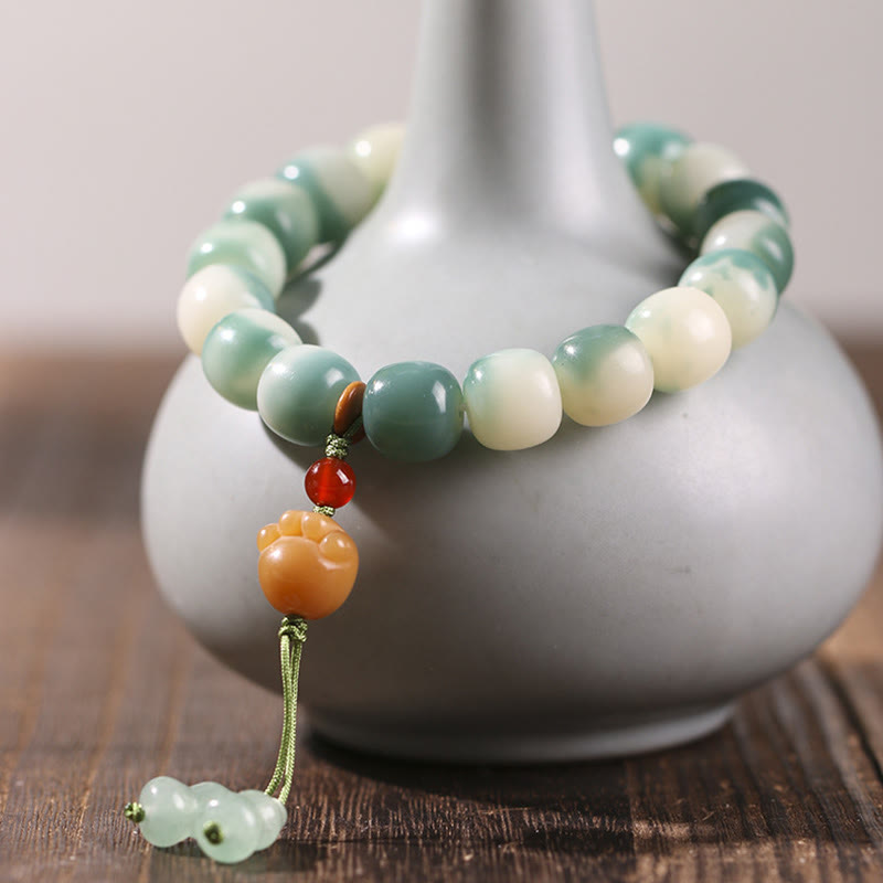 KarmaRipple's Gradient Bodhi Seed Nine Tailed Fox Cat Paw Claw Pine Cone Peace Bracelet p2