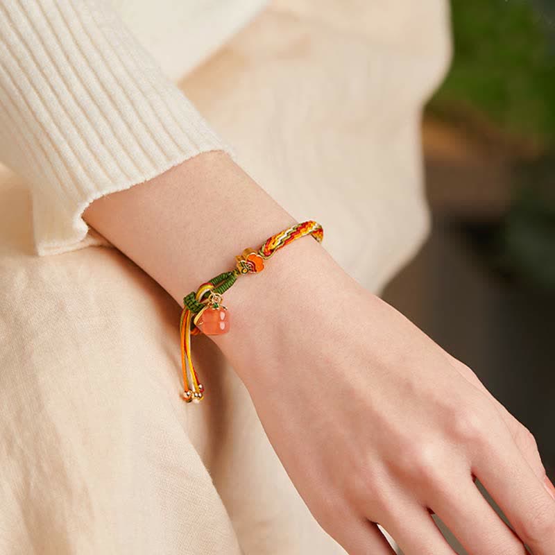 KarmaRipple's Persimmon Red Agate Strength Reincarnation Weave Braid String Bracelet p7