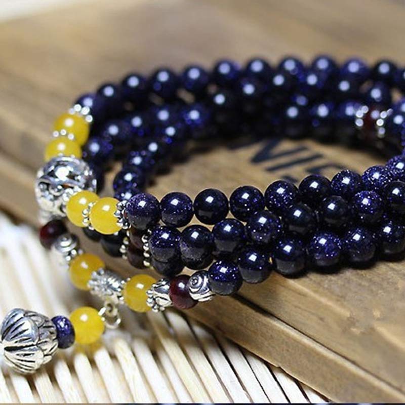 KarmaRipple's Blue Sandstone Wealth Talisman Bracelet Mala p5