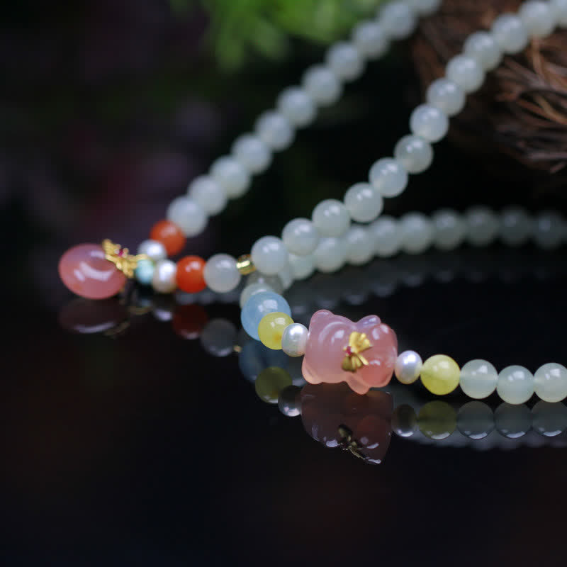KarmaRipple's Authentic Hetian Jade Pink Gemstone Peace Buckle Happiness Abundance Bracelet p6
